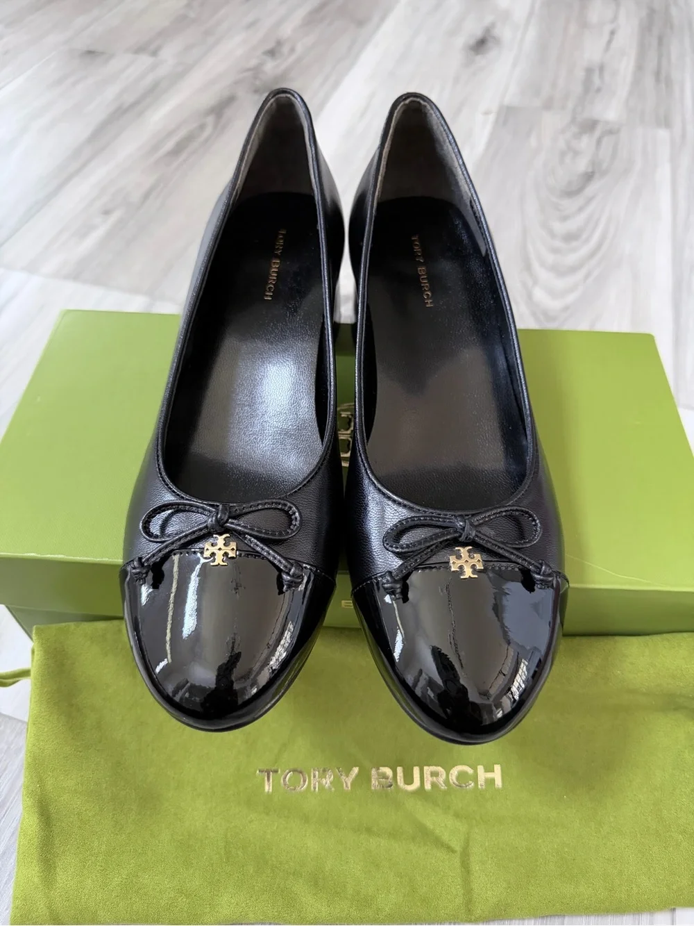 Tory Burch Cap Toe 45mm Black Leather Bow Pumps Heels Women’s 7